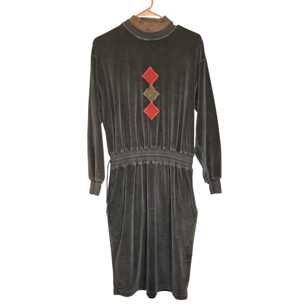 Eddie Bauer  Vintage Y2k Argyle Velvet Midi JumperDress Size M Lagenlook Cottage